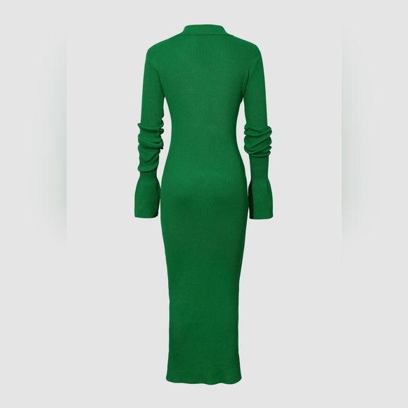 𝅺Vibrant green Shell Sleeve Ribbed Buttons Down Maxi Dress - Picture 3 of 13